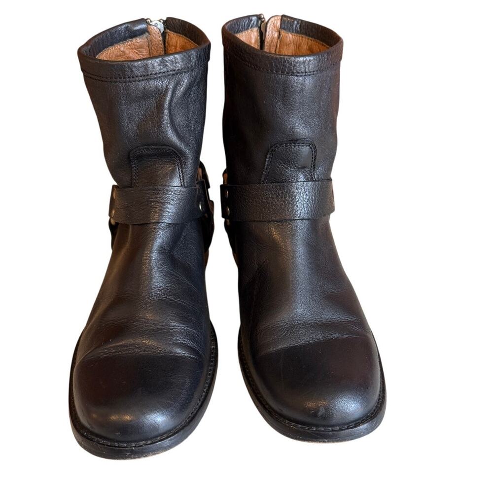 Frye Black Leather Harness Booties with Metal Ring - Picture 4 of 11